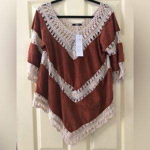 NWT! GeeGee crochet and suede tunic top size L